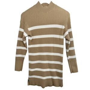 Abercrombie & Fitch Soft AF Tan White Striped Ribbed Sweater Mini Dress Womens S